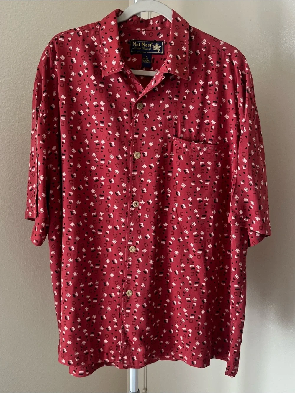 Nat Nast Luxury Originals 100% Silk Short-Sleeve Printed Button-Down Shirt XL